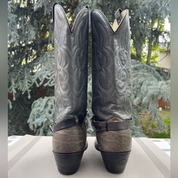 J. Chisholm Vintage Made in USA Taupe & Gray Leather Pointed Toe Cowboy Boots - Picture 10 of 14